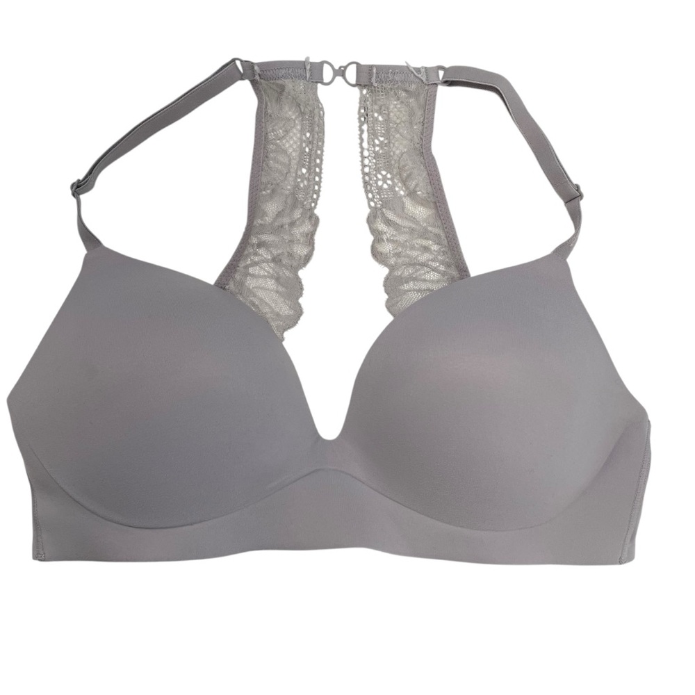 Victoria's Secret Padded No-Wire Gray Lace Halter Bra Sz 34C